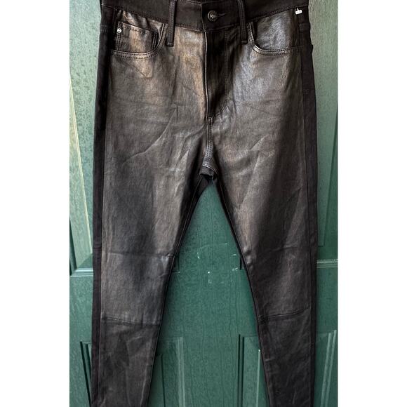 NWOT AG Adriano Goldschmied Leatherette Front/Denim Back Jeggings Size 27 Black - Picture 1 of 7